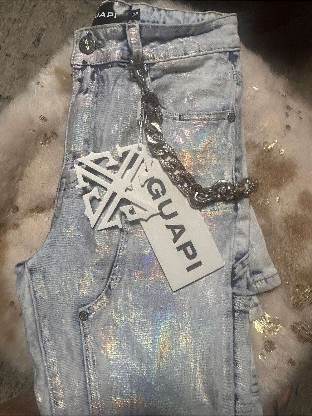Guapi Women’s Iridescent Light Blue Skinny Jeans